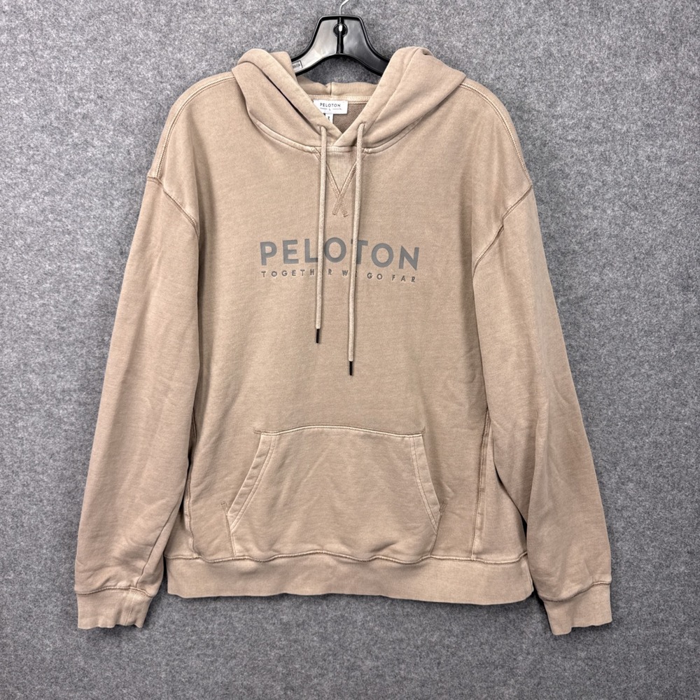 Peloton Hoodie Brooklyn Graphic Size L Tan Brown Cotton French Terry Pullover